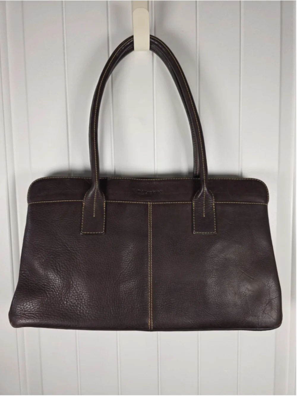 D'Luciano Brown Leather Shoulder Bag Tote Purse Pebbled Leather Classic Staple